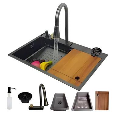 Imagem de Cuba para Pia Cozinha Gourmet Preta Premium Inox Escovado Grande Quadr