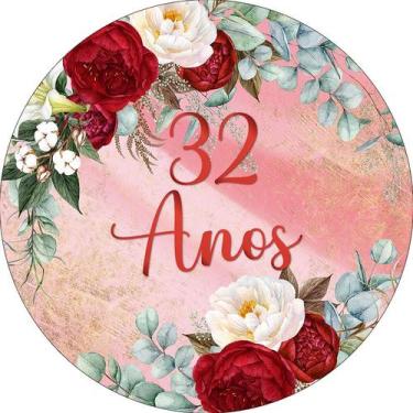 Imagem de Painel De Festa Redondo 1,50x1,50 - Efeito Mármore Floral 32 Anos 275 