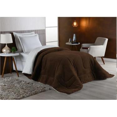 Imagem de Coberdrom Solteiro Dupla Face - Sherpa com Manta Coral Fleece Tabaco -