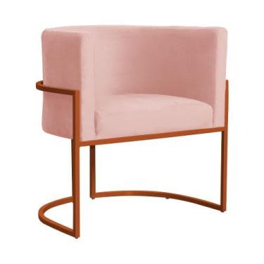 Imagem de Poltrona Decorativa Luana Veludo Rosa Base Bronze - FM - Fina Mobília