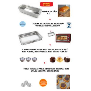 Imagem de Kit 1 Forma Para Forninho Elétrico + 1 Forma de Pão Para Air Fryer + 6