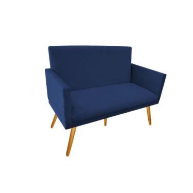 Imagem de Namoradeira Nina Decorativa Suede Azul Marinho 2 Lugares Pés Madeira M