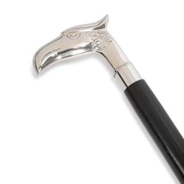 Imagem de Ajuny Bengala dobrável de madeira para homens e mulheres idosos com uma alça clássica de níquel águia e ponta de borracha antiderrapante acabamento prateado presentes decorativos de bengala 91 cm