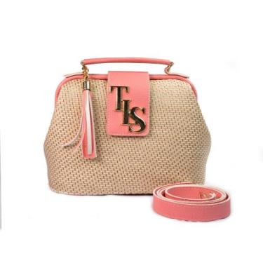 Imagem de Bolsa Feminina Pequena Palha Moderna Linda Tranversal - Talassa, Rose