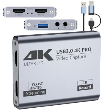 Imagem de Placa de captura de vídeo, interface USB 3.0 de alta velocidade, 1080p 60FPS/2K 30FPS/4K 18FPS gravação de captação de jogos, compatível com PS5/Switch/Xbox/câmera/PC/OBS, com 4K 60FPS HDMI Loop-Out e