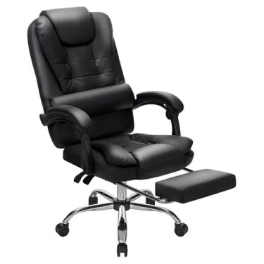 Imagem de HOFFREE Cadeira executiva de escritório com apoio para os pés, cadeiras reclináveis de mesa de computador, cadeira de couro macio para escritório em casa, com encosto alto, apoio de braço ajustável