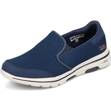 Imagem de Skechers GOwalk 5 – Tênis de caminhada masculino casual sem cadarço elástico, Azul-marinho 2, 8.5 X-Wide