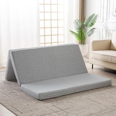 Imagem de Wellos Colchão dobrável, tapete de espuma viscoelástica de 10 cm, colchão portátil triplo dobrável para crianças e adultos, capa lavável, design antiderrapante, tamanho único (64 cm C x 188 cm L x 10