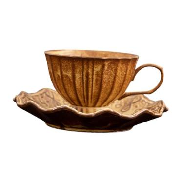 Imagem de ＫＬＫＣＭＳ Caneca de café cerâmica com pires, caneca de chá suave, 200ml estilo nórdico vintage latte arte caneca cappuccino copo para presente de inauguração