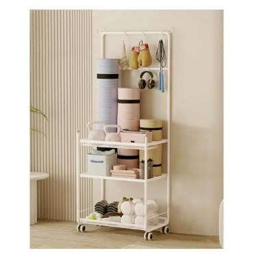Imagem de Garage Sports Equipment Organizer，Home Gym Storage Holder，Lockable Sports Ball Cage Storage Rack， for Yoga Mat, Foam Roller,Yoga Strap,Resistance Bands,(White,56.5 * 35.7 * 145cm/22.2 * 14 * 57in)