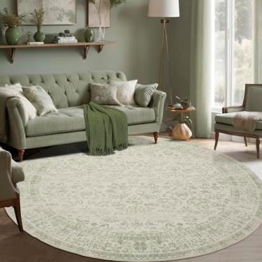 Imagem de BILEEHOME Tapete vintage para ambientes internos, estampa floral, blush, verde sálvia, círculo, tapete redondo, 20 m, cozinha, sala de estar, quarto, sala de jantar