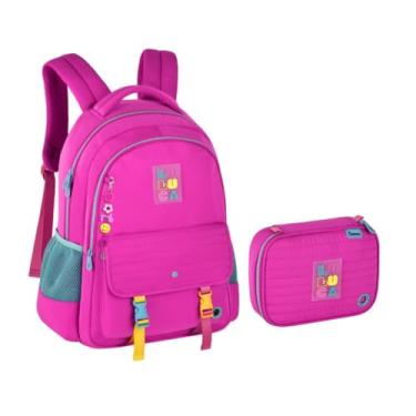 Imagem de Kit Mochila de Costas Com Bolso Antifurto e Estojo Box Luluca Grande Feminino Soft LU24601 (Rosa)