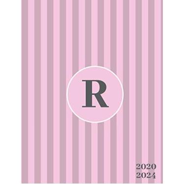 Imagem de 2020-2024: Initial Monogram Letter R Five 2020-2024 Five Year Planner 60 Months Calendar View. Classic 5 Year Calendar, Organizer, Agenda, Gratitude Journal and Notebook - Pink & Gray Stripe