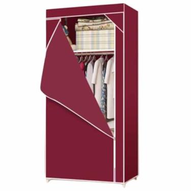 Imagem de Guarda-roupa Único guarda-roupa armário dormitório 2ft enrolar tecido pendurado armário estudante pequeno zíper tubo de aço armário de pano econômico armário