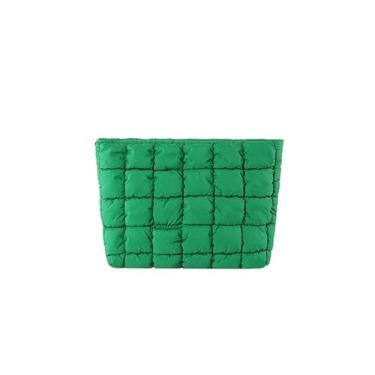 Imagem de HFLZBRO Bolsa de maquiagem acolchoada inchada, bolsa de cosméticos, bolsa organizadora de higiene de viagem, bolsa clutch para mulheres, Verde, Bolsa de maquiagem acolchoada
