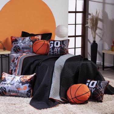 Imagem de Kit Cobre Leito Colcha Infantil SOLTEIRO 05 Peças Basquete Dupla Face 