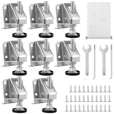 Imagem de 4/8 peças de pés niveladores de móveis 0-5 cm altura ajustável para guarda-roupa resistente nivelador de perna com chave e parafuso perna niveladora de armário de aço galvanizado para prateleiras de