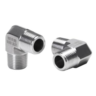 Imagem de DERPIPE Cotovelo de rua de 90 graus - 1/5.1 cm NPT macho para 1/5.1 cm NPT macho aço inoxidável 304 Forjado Barstock Street Elbow adaptador encaixe de tubulação (pacote com 2)