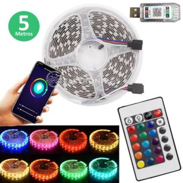 Imagem de Fita LED 5050 RGB 16 Cores 5M Ritmo Musical Bluetooth Controle APP IP4