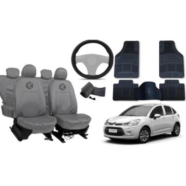 Imagem de Jogo de capa couro cinza C3 2012 a 2018 e volante esportivo - ferro te