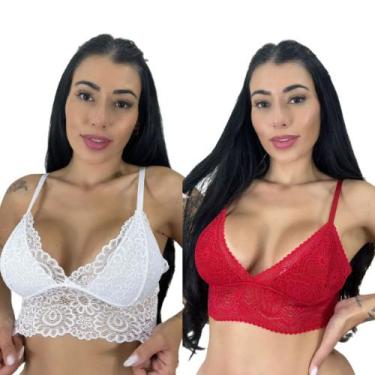 Imagem de Kit 2 Top Cropped De Renda Feminino Sem Bojo Alças Ajustáveis Rendado 