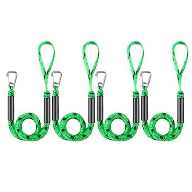 Imagem de 4 peças de linhas de doca elástica para barco, corda de amarração de 1,4 m para ancoragem se estende até 1,8 m, linha de amarração acessórios de barco cordas de ancoragem laços de doca PWC para barcos