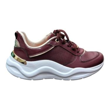 Imagem de Tênis Feminino Piccadilly Anabela Médio Vinho Dourado