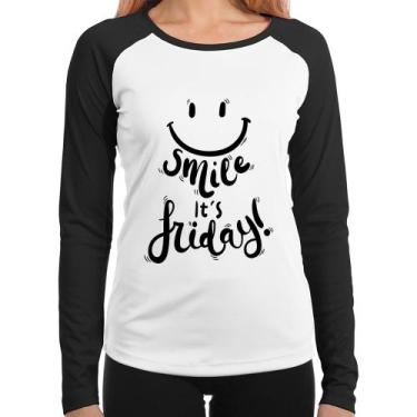 Imagem de Baby Look Raglan Smile, It's Friday! Manga Longa - Foca na Moda, Branc
