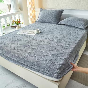 Imagem de JONKMY Protetor de Colchão Flanela Veludo Elástica Capa Protetora de Colchão Grosso Protetor de Colchão Respirável Amigo da Pele com Bolso Profundo para Colchão Cinza-||Califórnia: 200.7x221.0 cm (1