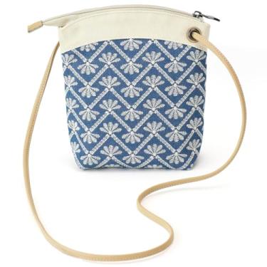 Imagem de BBORGDC Bolsa tiracolo para telefone bordada jeans de algodão, pequena bolsa tiracolo feminina para celular com alça de ombro, mini bolsa elegante para mulheres, azul, Azul