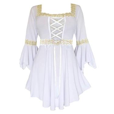 Imagem de Dare to Wear Espartilho renascentista: blusa feminina vitoriana gótica boho festival camponesa feira cosplay renda, Atenas, 1X