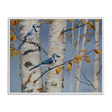 Imagem de Stupell Industries Blue Jay Autumn Day White Framed Giclee Wall Art Design por Valerie Rogers, 20 x 16