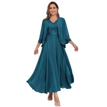 Imagem de Vestido Mãe do Noivo CDSSL Plus Size Peacock Chiffon