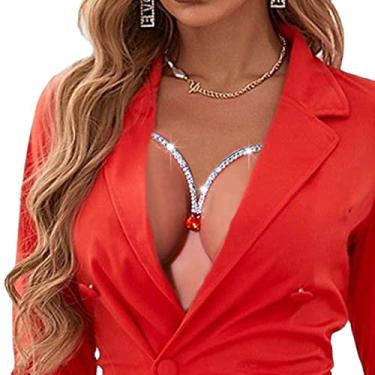 Imagem de Tgirls Correntes no peito com strass, sutiã de biquíni de cristal sexy, corrente brilhante para o peito, sutiã com corrente corporal, biquíni, joia corporal para mulheres e meninas, Free Size, Strass,