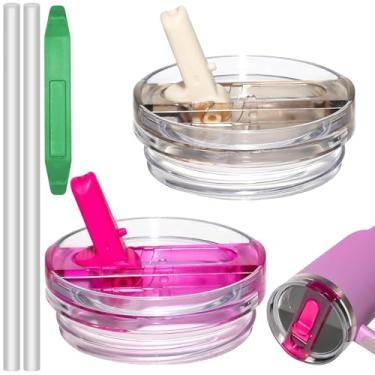 Imagem de Tampa de substituição à prova de vazamento para Stanley 1,134 g, tampa de canudo flip compatível com Stanley Cup 1,134 g, acessórios Stanley 1,134 g (rosa + bege)