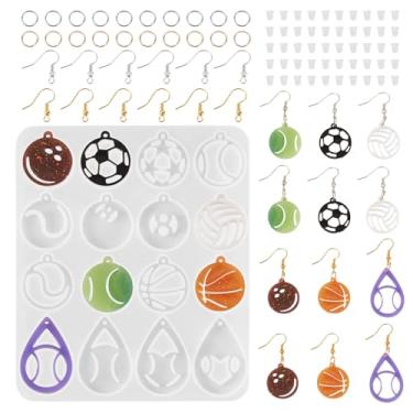 Imagem de Craftdady Moldes de silicone para bola esportiva, basquete, futebol, tênis, voleibol, brinco de resina com ganchos, anéis de salto, porcas de orelha para decoração de colar de epóxi faça você mesmo