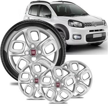 Imagem de Jogo 4 Calota Uno Way Aro 14 Prata Emblema Vermelho