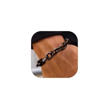 Imagem de ChainsHouse Pulseira de elos de corrente de elos redondos para homens e mulheres, 7 mm/9 mm/12 mm de largura, 21,3 cm de comprimento, aço inoxidável 316L/tom dourado 18 k/preto (enviar caixa de presente), 8 3 inch, Aço inoxidável - banhado a preto