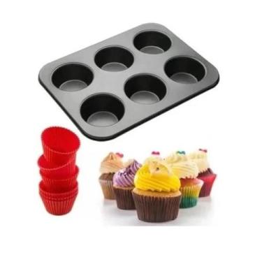 Imagem de Forma Cupcake 6 Cavidades Antiaderente Empada Petit Gateau - Generic