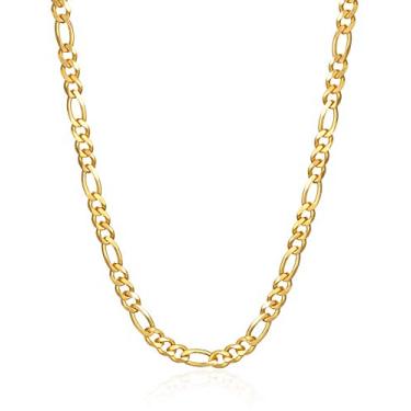 Imagem de Colar de corrente de ouro feminino, colar de corrente de ouro masculino | Colar de corrente fígaro banhado a ouro Barzel 18K 2 mm, 2,5 mm, 3 mm, 4 mm, 4,5 mm e 5 mm para mulheres e homens, Metal, não