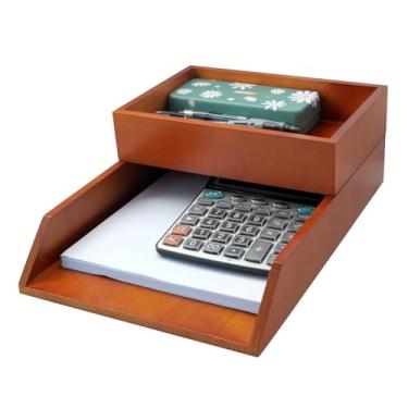 Imagem de 2 bandejas de madeira para cartas, organizador de mesa de madeira, tamanho carta, organizador magnético de arquivos de documentos, para material de escritório, pastas de coleção, cadernos, suporte de