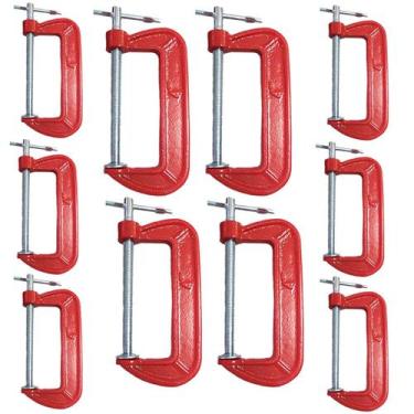Imagem de Kit 10 Grampos Sargento Tipo C 4 Polegadas Marcenaria 140mm Aço Metal 