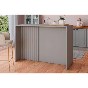 Imagem de Bancada Ilha Cozinha Gourmet Americana c/ 2 Portas e 3 Gavetas 145cm Cinza - Henn