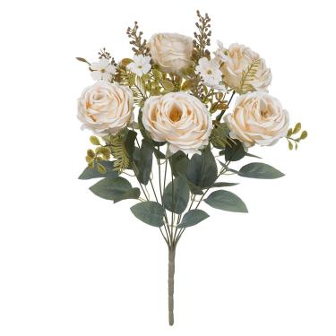 Imagem de Buque de flores rosa cabbage X9 creme outono 47cm