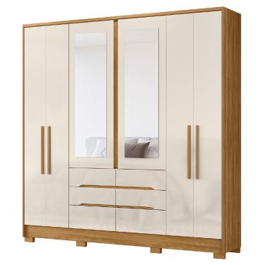 Imagem de Guarda Roupas Casal Com Espelho 6 Portas 6 Gavetas San Francisco Madeirado / Off White