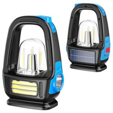 Imagem de Tipo-C Luz Recarregável da Barraca de Acampamento, USB + Luz de Acampamento Portátil Solar, Lanterna LED Alimentada a Bateria, Luz de Trabalho COB, Luz do Pátio, Luz de Emergência Impermeável (Azul)