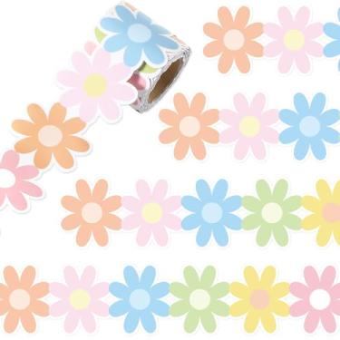Imagem de Decoração de borda de quadro de avisos de margarida de 32,8 pés floral pastel borda de boletim margarida recortada com bordas enroladas para decoração de verão, escola, escritório, parede, sala de