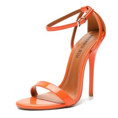 Imagem de MAIERNISI JESSI Sandálias femininas unissex de salto alto, salto alto com tira no tornozelo Stilletos, Laranja, 11 Women/9.5 Men