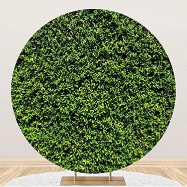 Imagem de Laeacco Capa de fundo redonda de grama, 2,1 x 2,1 m, poliéster, verde, círculo, pano de fundo, primavera, folhas verdes, parede, natureza, chá de bebê, recém-nascido, aniversário, festa de casamento
