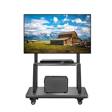 Imagem de Hellsehen Suporte de TV móvel, carrinho de TV com rodinhas, altura ajustável, base de suporte resistente para telas de tela plana LCD LED OLED de 32 a 70 polegadas Smartboard móvel comporta até 45 kg